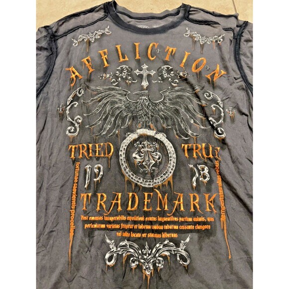Affliction Shirt Mens XXL Gray Tried True Trademark Live Fast USA MADE - Picture 1 of 8